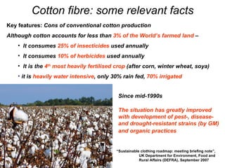 Cotton fibre: some relevant facts <ul><li>Key features:  Cons of conventional cotton production  </li></ul><ul><li>Althoug...