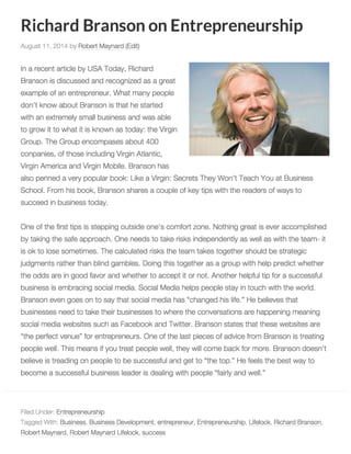 Richard Branson Entrepreneurship Advice