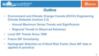 Woodbine
Outline
2
• Environment and Climate Change Canada (ECCC) Engineering
Climate Datasets (version 2.3)
– Annual Maxi...