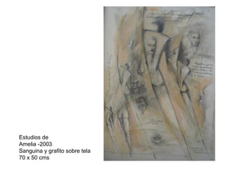 Estudios de Amelia -2003 Sanguina y grafito sobre tela 70 x 50 cms 