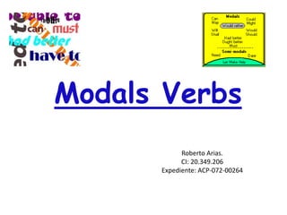 Modals Verbs
Roberto Arias.
CI: 20.349.206
Expediente: ACP-072-00264
 