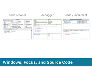 code browser debugger send / implement
Windows, Focus, and Source Code
 