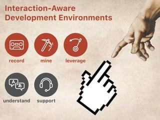 Interaction-Aware
Development Environments
record mine leverage
understand support
 