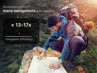 Developers perform 
more navigations than needed
≈ 13-17x
1
navigation efficiency
- 1
 