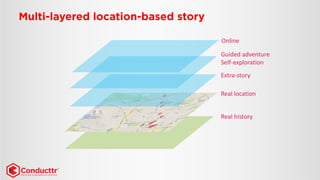 Real location 
Extra-story 
Guided adventure 
Self-exploration 
Real history 
Online 
 