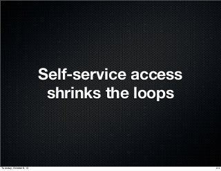 Self-service access
shrinks the loops
44Tuesday, October 8, 13
 
