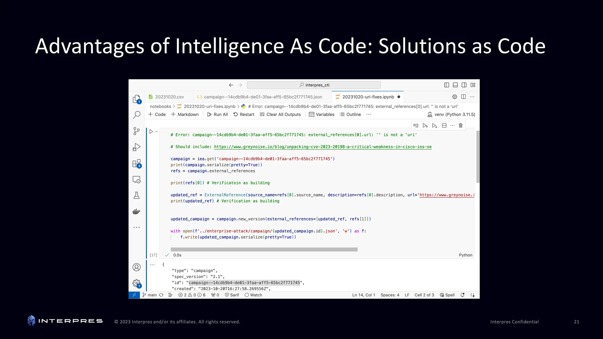 Advantages of Intelligence As Code: Solutions as Code
 