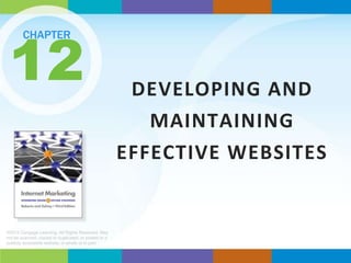 12
        CHAPTER



                                                        DEVELOPING AND
                                                          MAINTAINING
                                                       EFFECTIVE WEBSITES


©2013 Cengage Learning. All Rights Reserved. May
not be scanned, copied or duplicated, or posted to a
publicly accessible website, in whole or in part.
 
