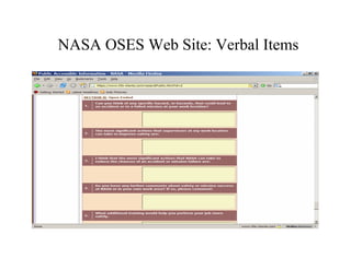 NASA OSES Web Site: Verbal Items
 