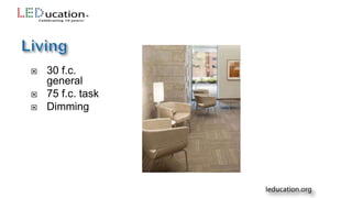  30 f.c.
general
 75 f.c. task
 Dimming
 