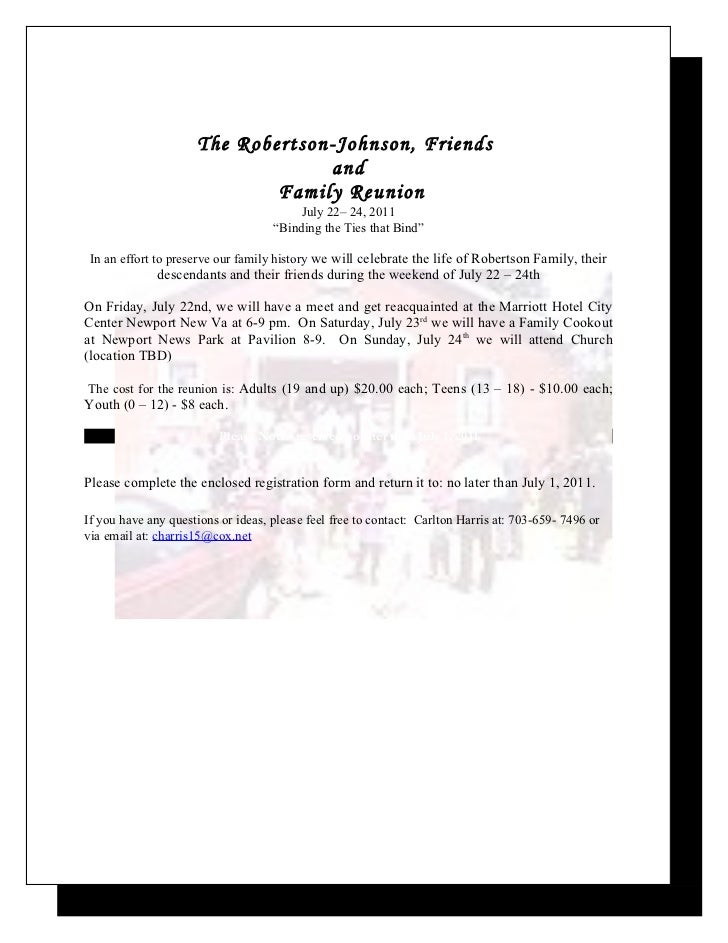 Robertson Amp Johnson Family Reunion Letter