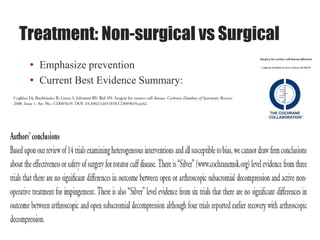 Treatment: Non-surgical vs Surgical
• Emphasize prevention
• Current Best Evidence Summary:
 