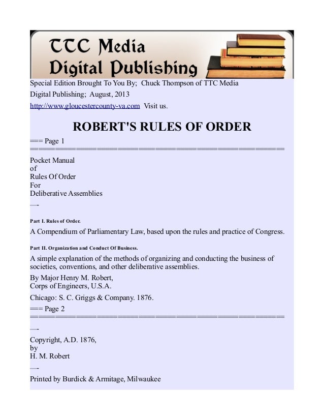 robert s rules of order agenda format
