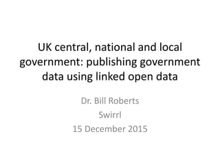 UK central, national and local
government: publishing government
data using linked open data
Dr. Bill Roberts
Swirrl
15 December 2015
 