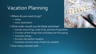 • Where do you want to go?
• name,
• work, destination
 