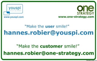 www.one-strategy.com




    “Make the customer smile!”
hannes.robier@one-strategy.com
                                    Copyright youspi 2012
 