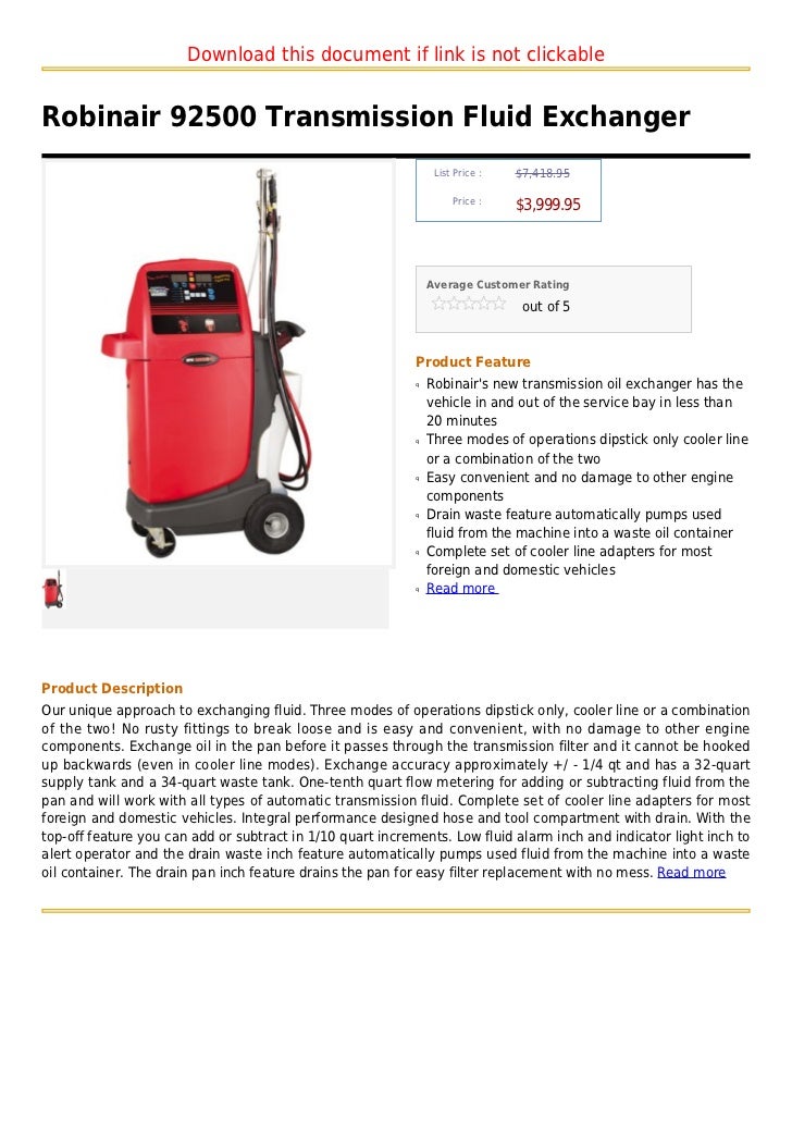 Robinair 92500 transmission fluid exchanger