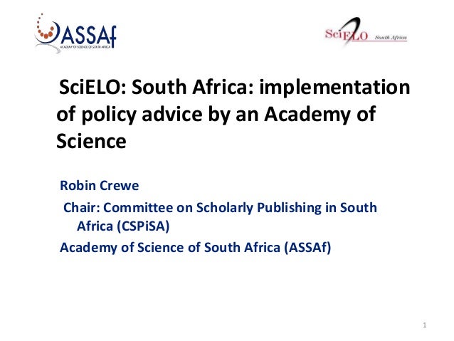 SciELO: South Africa: implementation of policy advice by an Academy