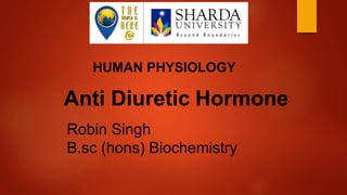 Anti Diuretic Hormone
Robin Singh
B.sc (hons) Biochemistry
HUMAN PHYSIOLOGY
 