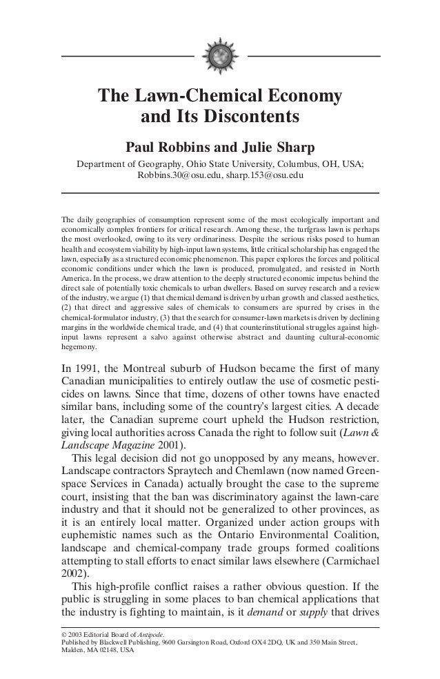 The Lawn Chemical Economy And Its Discontents Ohio State University