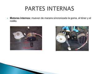 Motores internos: mueven de manera sincronizada la goma, el tóner y el rodillo.PARTES INTERNAS