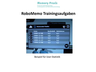 RoboMemo TrainingsaufgabenBeispiel für User-Statistik