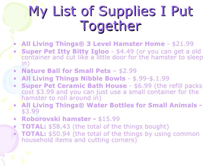 hamster supplies list