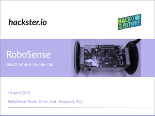 19 April 2015
RoboSense Team: Omar, Asif, Maqsood, Raj
RoboSense
Reach where no one can
 