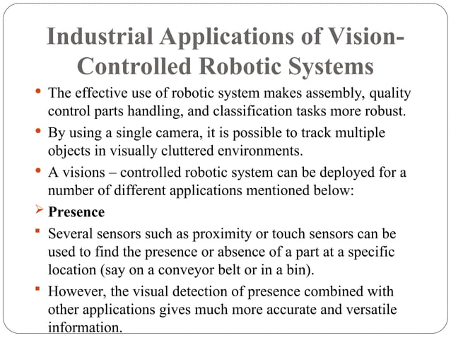 ROBOTIC-VISION system in the field of robotics | PPT