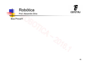 46
Robótica
Prof. Alexandre Silva
Boa Prova!!!
 