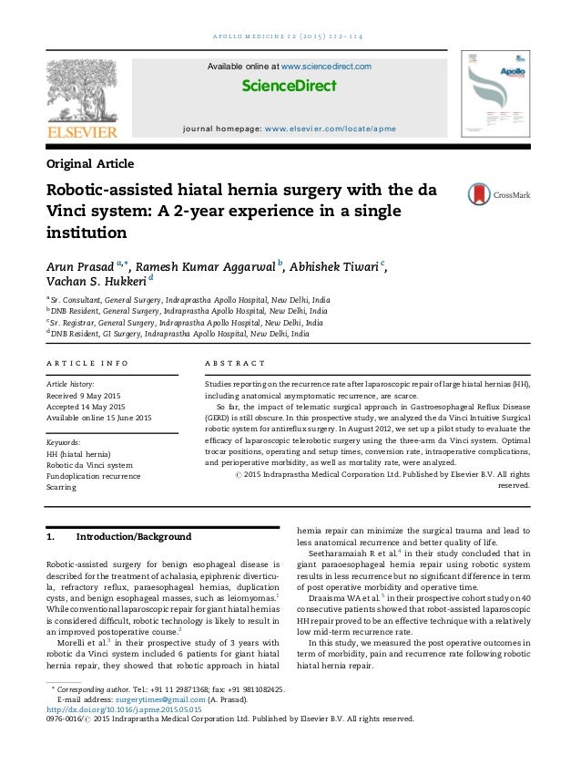 Robotic-assisted hiatal hernia surgery with the da Vinci system: A 2-…