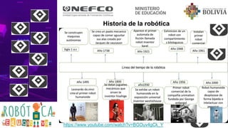 Historia de la robótica
https://www.youtube.com/watch?v=BGOuv4gCk_Y
 