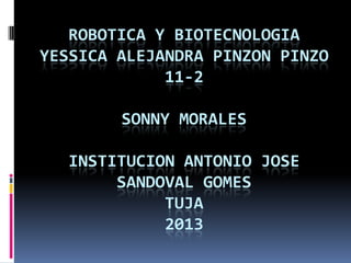 ROBOTICA Y BIOTECNOLOGIA
YESSICA ALEJANDRA PINZON PINZO
11-2
SONNY MORALES

INSTITUCION ANTONIO JOSE
SANDOVAL GOMES
TUJA
2013

 