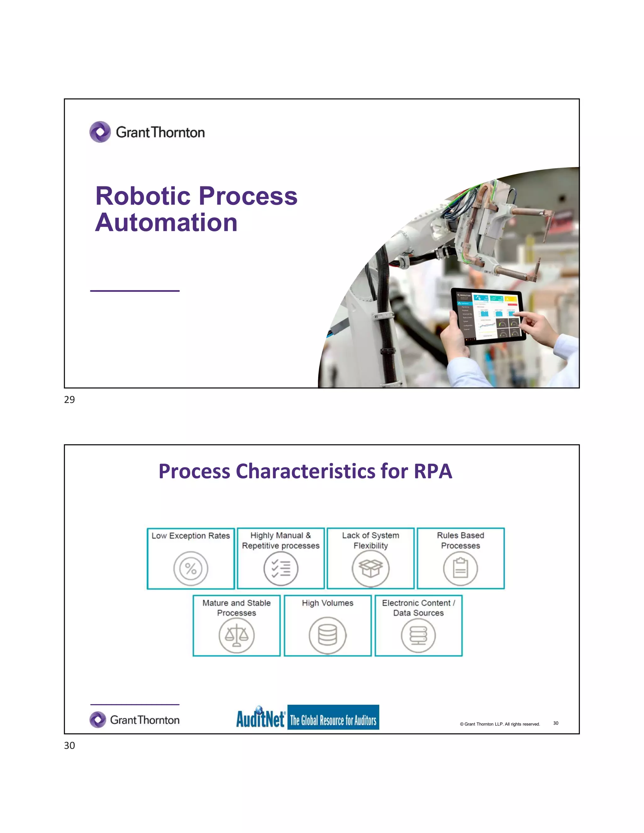 Robotic Process
Automation
© Grant Thornton LLP. All rights reserved.
Process Characteristics for RPA
30
29
30
 