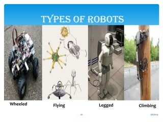 TYPES OF ROBOTS

Wheeled

Legged

Flying
20

Climbing
1/6/2014

 
