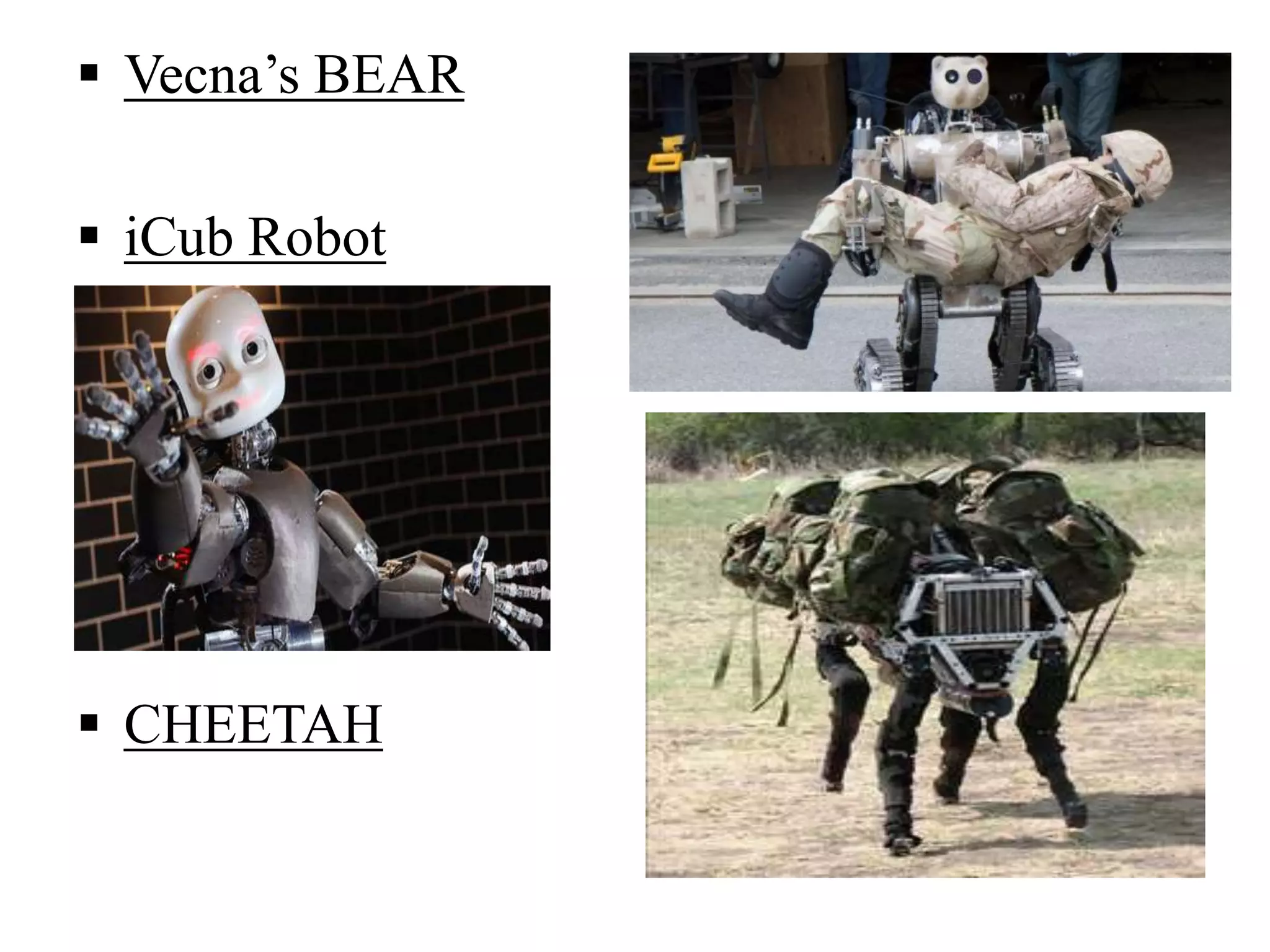  Vecna’s BEAR
 iCub Robot
 CHEETAH
 