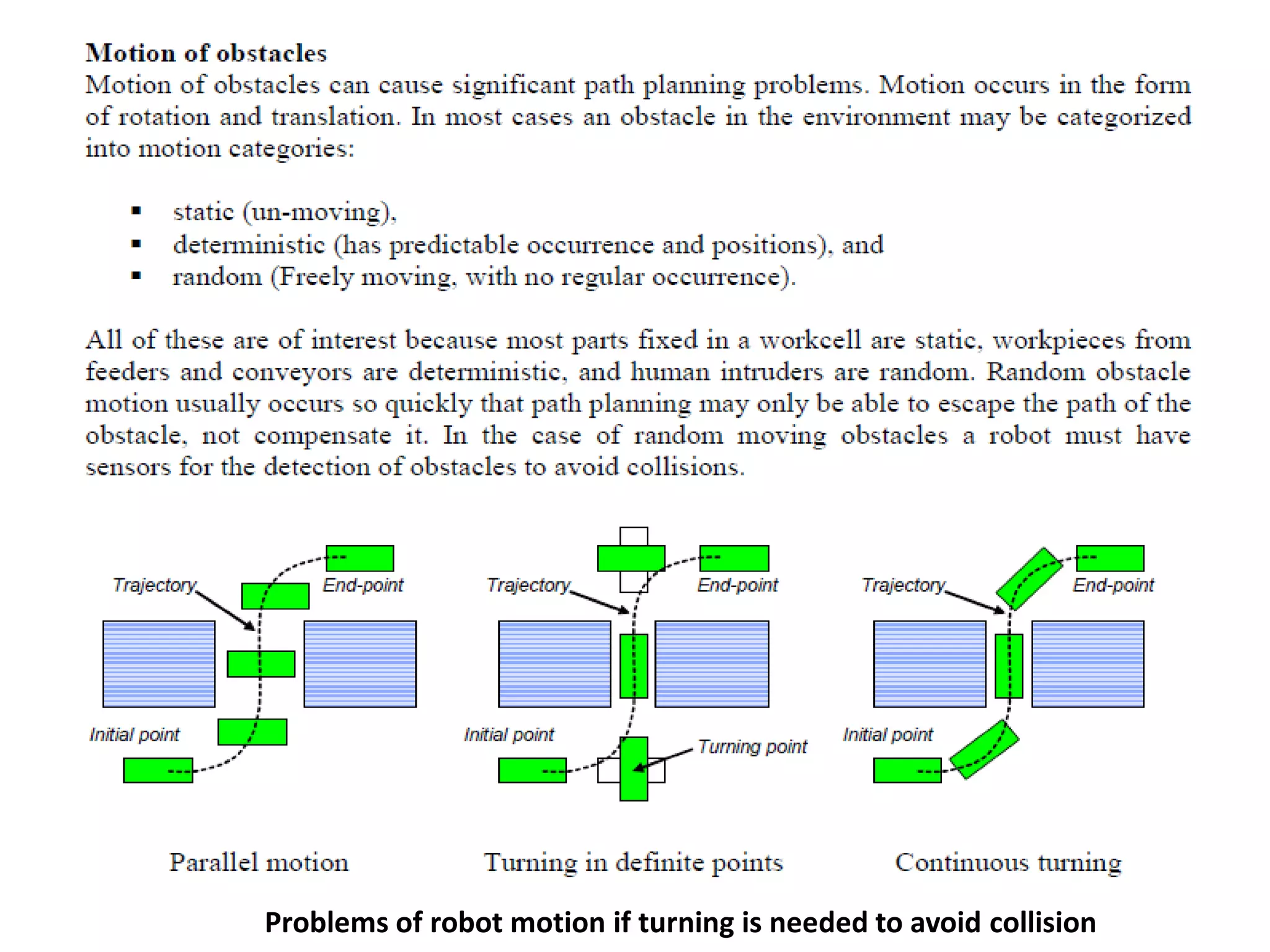 Problems of robot motion if turning is needed to avoid collision
 