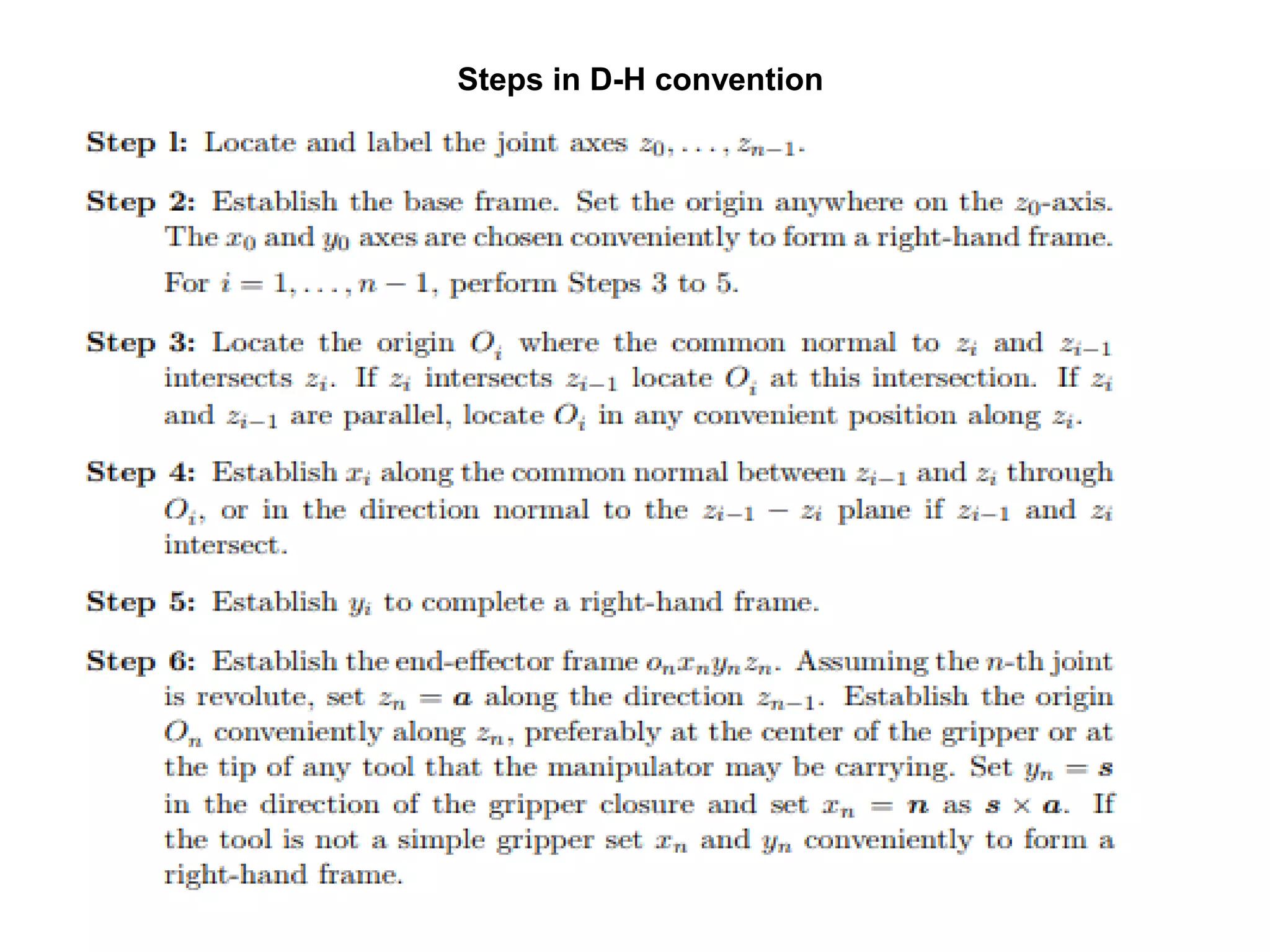 Steps in D-H convention
 