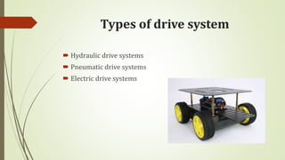 Types of drive system
 Hydraulic drive systems
 Pneumatic drive systems
 Electric drive systems
 