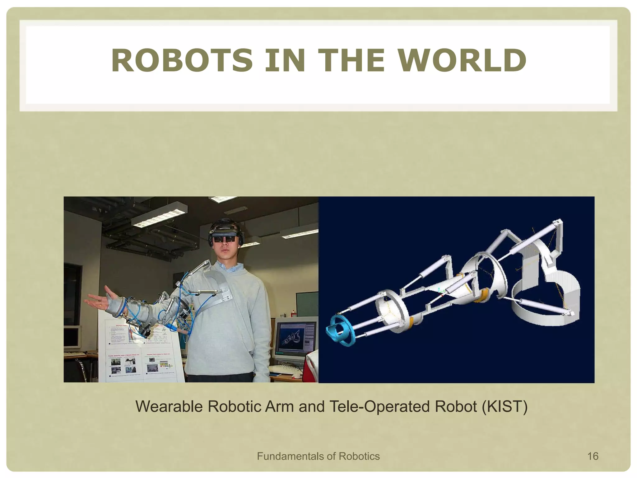 Wearable Robotic Arm and Tele-Operated Robot (KIST)
ROBOTS IN THE WORLD
Fundamentals of Robotics 16
 