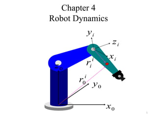 Chapter 4
Robot Dynamics
i
ir ix
iy
iz
0x
0z
0y
i
r0
1
 