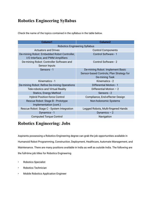Robotics Engineering Courses.pdf | Postgraduate Education | College ...