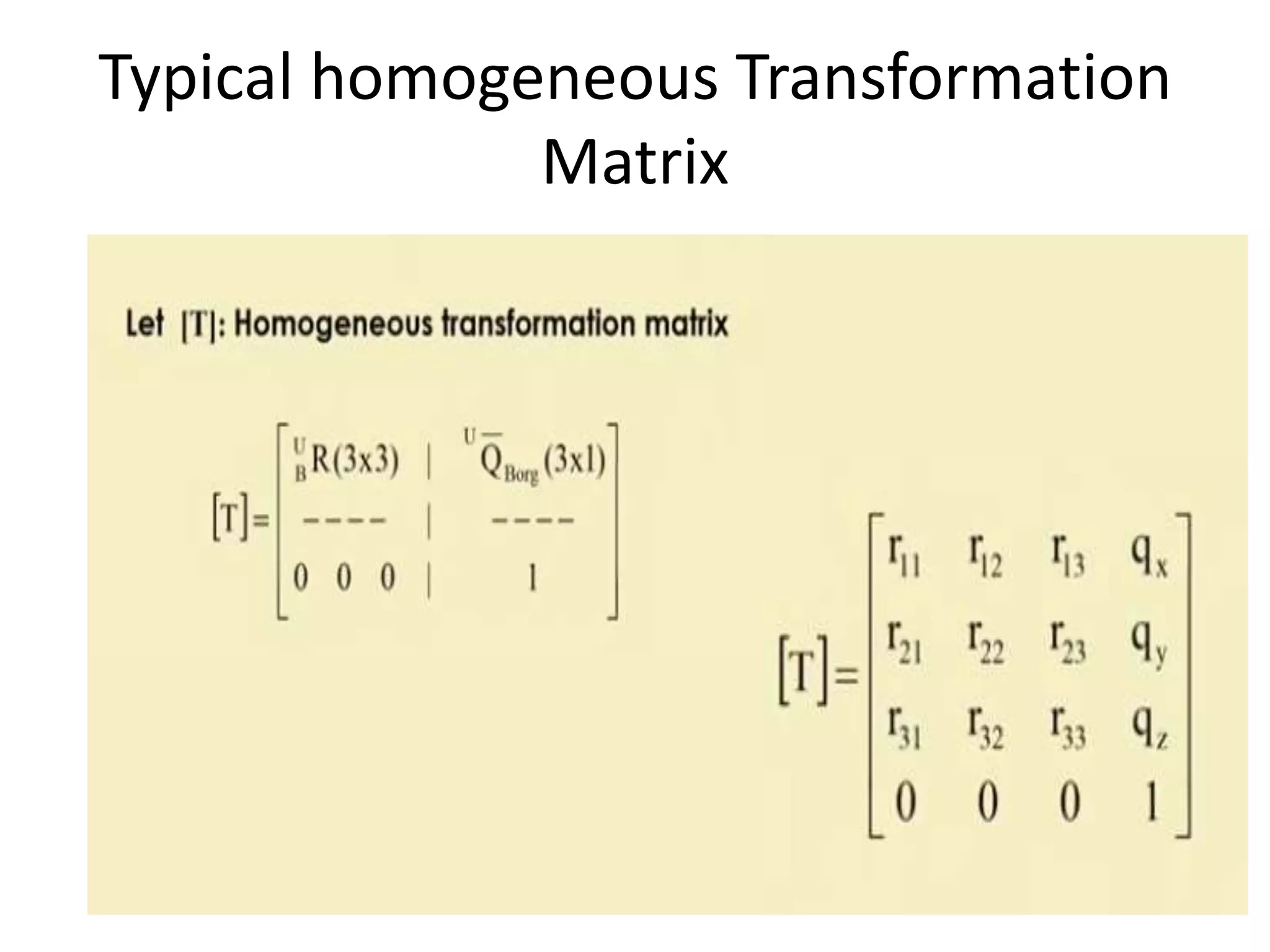 Typical homogeneous Transformation
Matrix
 