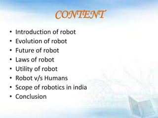 Robotics ppt | PPTX | Robotics | Technology & Computing