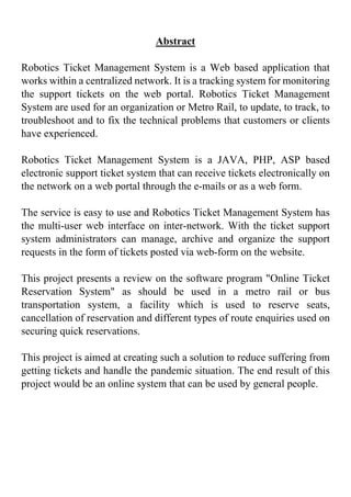 Robotics Ticket Management System: A Web-Based Solution for Metro Rail ...