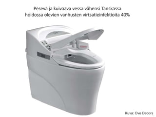 16.9.2017 TIEKE Tietoyhteiskunnan kehittämiskeskus ry 15
Pesevä ja kuivaava vessa vähensi Tanskassa
hoidossa olevien vanhusten virtsatieinfektioita 40%
Kuva: Ove Decors
 