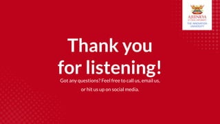 Got any questions? Feel free to call us, email us,
or hit us up on social media.
Thank you
for listening!
 