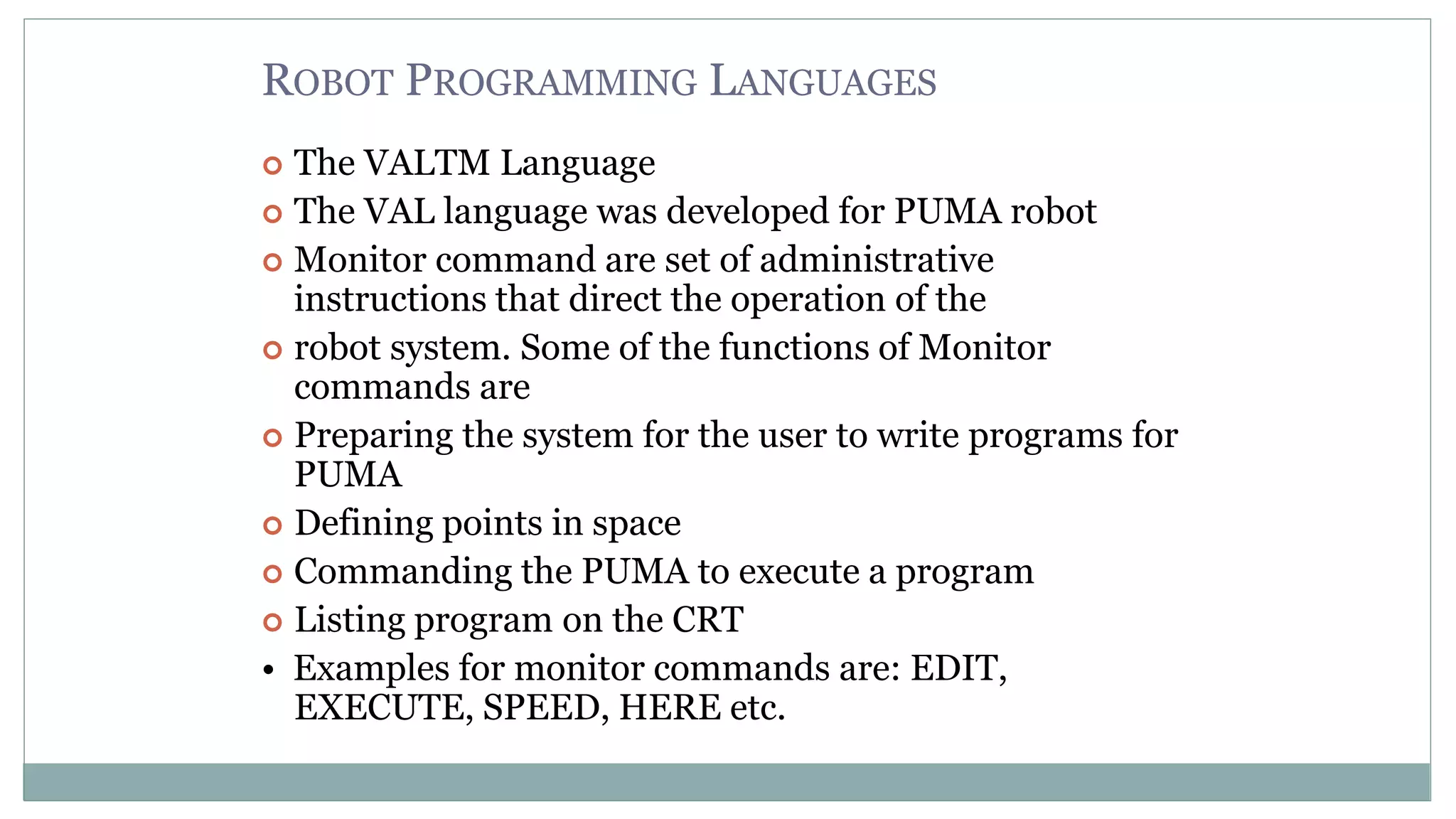 Robot programming | PPTX | Programming Languages | Computing