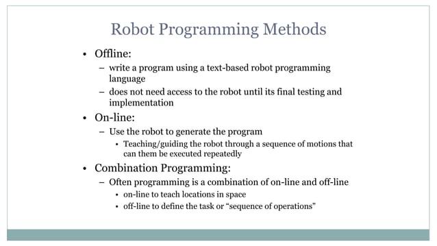 Robot programming | PPTX | Programming Languages | Computing