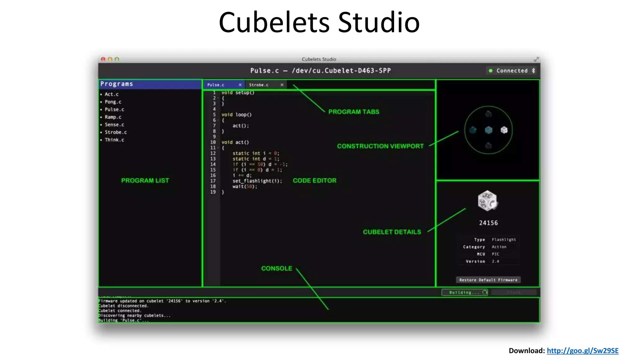 Download: http://goo.gl/Sw29SE
Cubelets Studio
 